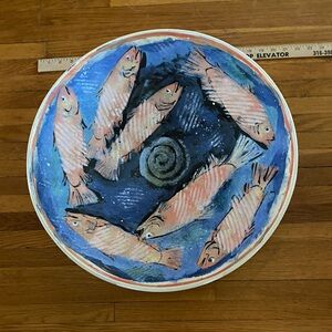 Handcrafted Ceramic Fish Bowl - Blue and Orange